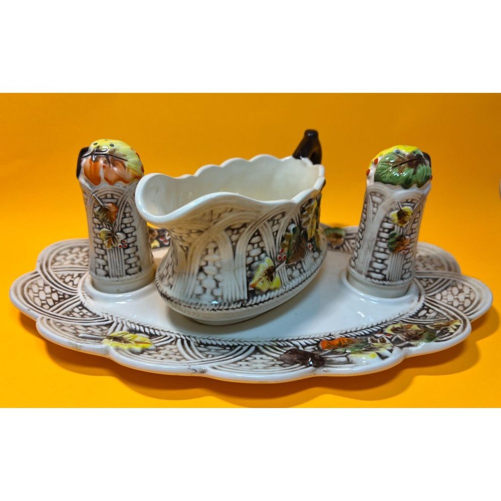 Ceramica de Cuernavaca Mexico Pottery Salt Pepper Gravy Plate Vintage Signed